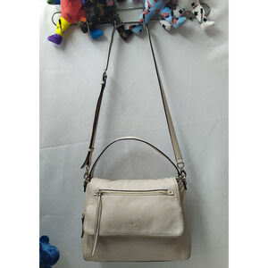 Kate Spade New York Beige Pebbled Leather Zipper Flap Closure Crossbody Bag